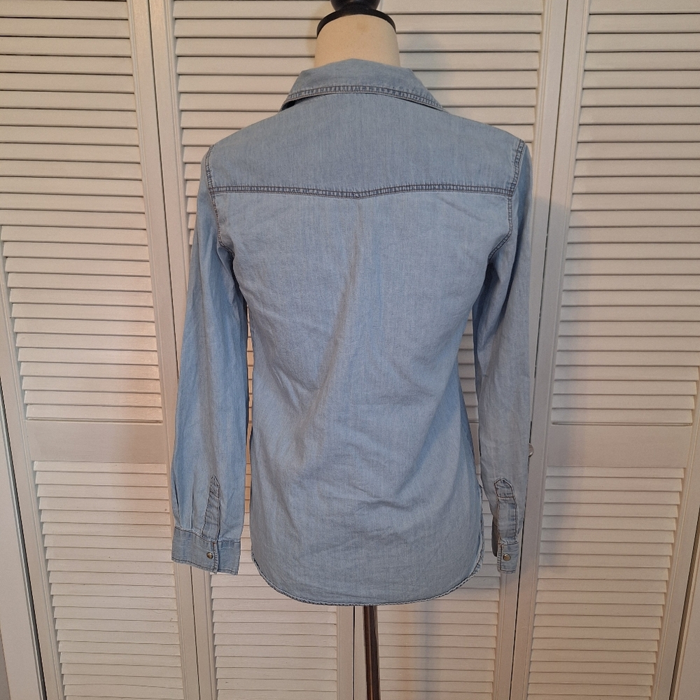Zara Basic Light Blue Denim Button-Up Shirt Z1975 XS *C5 - Picture 4 of 5